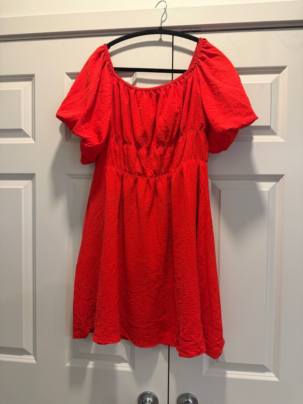 Women’s Red Puff-Sleeve Casual Dress - Unbranded